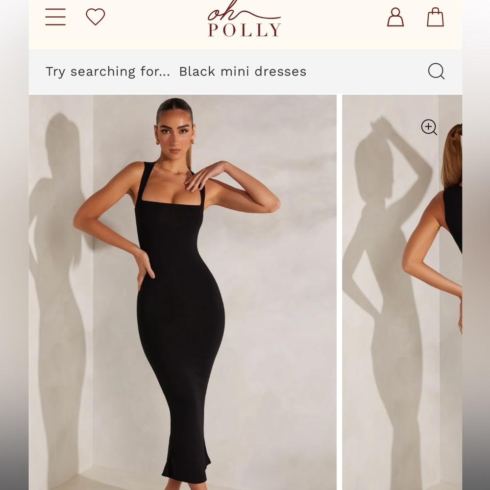 OH POLLY square neck midi dress in black